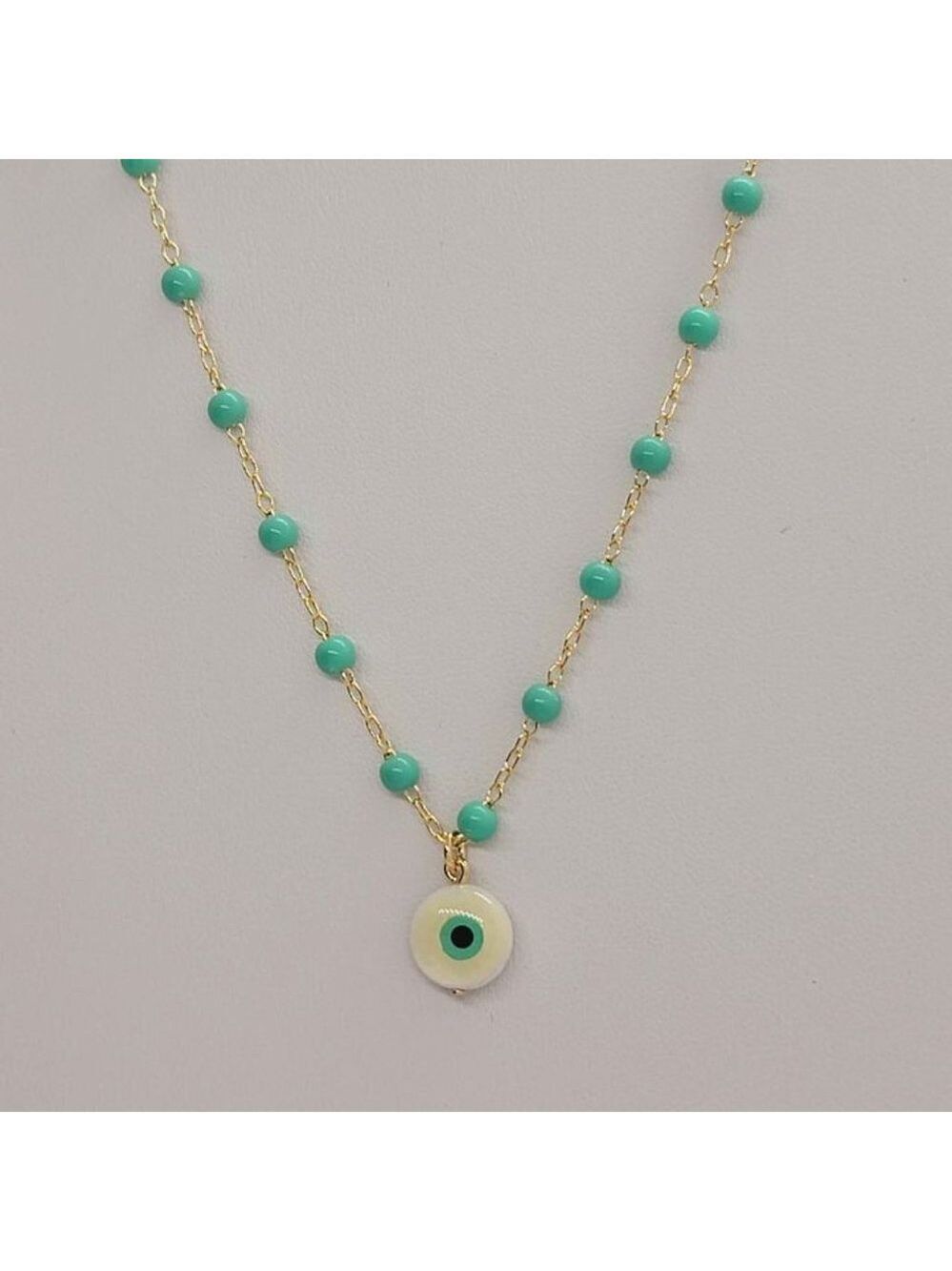 Brazilian 18K Gold Filled Turquoise Evil Eye Necklace – Protection Jewelry - Picture 4 of 4